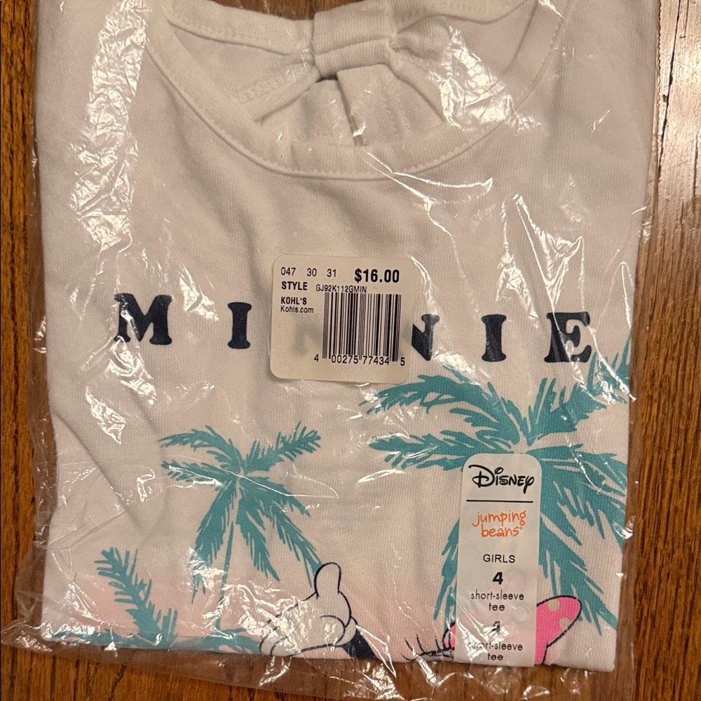 Disney Minnie Mouse Girls' White and Teal T-Shirt